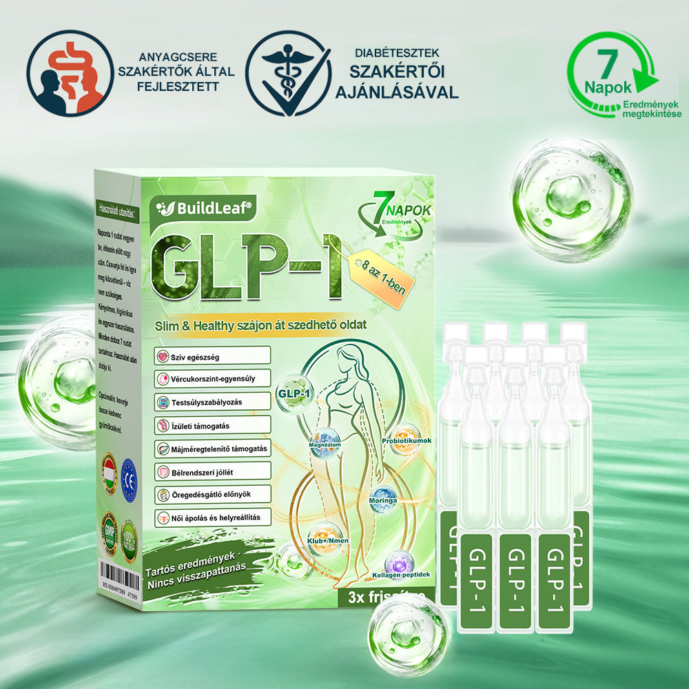 𝖡𝗎𝗂𝗅𝖽𝐿𝑒𝑎𝑓® GLP-1 8 az 1-ben Fit & Vital Szájon át szedhető oldat – Napi egyszer, 7 nap alatt látható változás / Elhízás, szív- és érrendszeri egészség, cukorbetegség, alvási apnoe, bélrendszer egészsége, ízületi problémák és még sok más esetén.