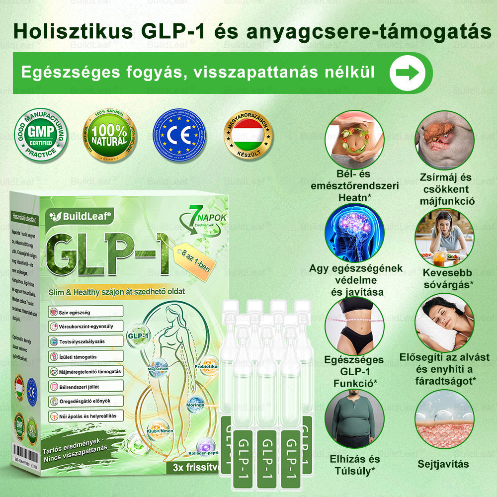 𝖡𝗎𝗂𝗅𝖽𝐿𝑒𝑎𝑓® GLP-1 8 az 1-ben Fit & Vital Szájon át szedhető oldat – Napi egyszer, 7 nap alatt látható változás / Elhízás, szív- és érrendszeri egészség, cukorbetegség, alvási apnoe, bélrendszer egészsége, ízületi problémák és még sok más esetén.