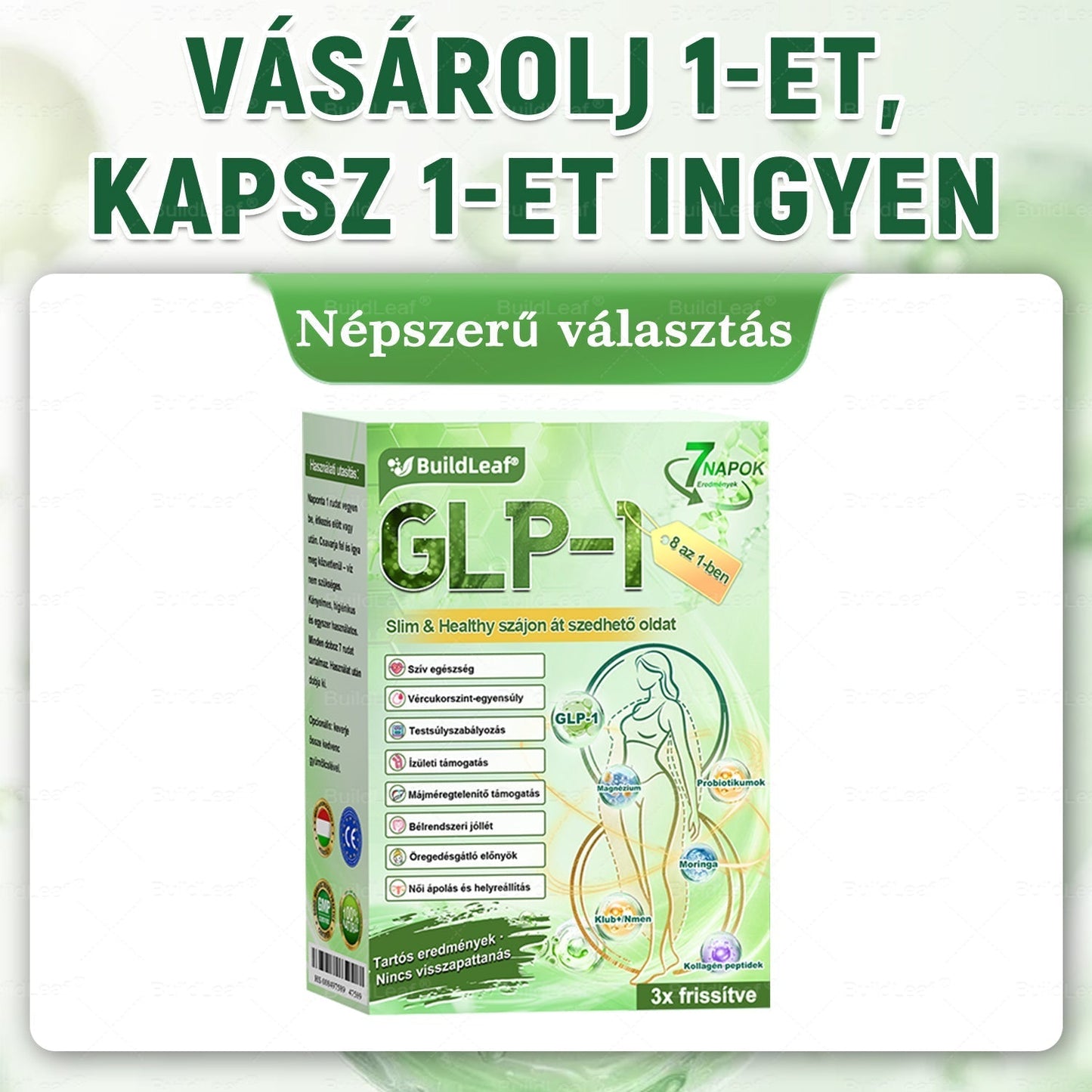 𝖡𝗎𝗂𝗅𝖽𝐿𝑒𝑎𝑓® GLP-1 8 az 1-ben Fit & Vital Szájon át szedhető oldat – Napi egyszer, 7 nap alatt látható változás / Elhízás, szív- és érrendszeri egészség, cukorbetegség, alvási apnoe, bélrendszer egészsége, ízületi problémák és még sok más esetén.